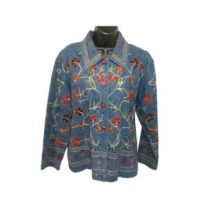 Units‎ Jacket Womens S Blue Denim Autumn Floral Embroidered Country Grandmacore